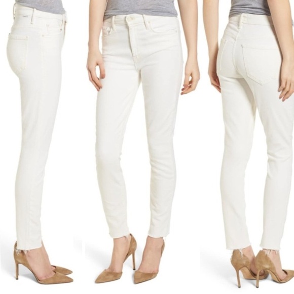 MOTHER THE LOOKER ANKLE FRAY IN WHIPPING THE CREAM HIGH RISE SKINNIES W/FRAY HEM - Picture 2 of 14